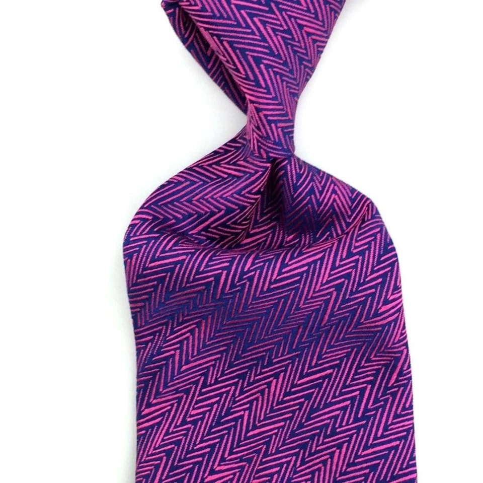 Corbata Thomas Rosa Tejida en Inglaterra Rosa Azul Zigzag Lujo Hombres Seda L3 Nueva Foto 2 de 4