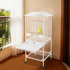 Metal Bird Cage, Bird Cage with Play Open Top, Bird Cage with Wheels White