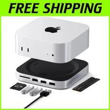 Compact Silver Mac Mini M4 Dock with 3 USB Ports, SD Card Reader & Self-Cooling