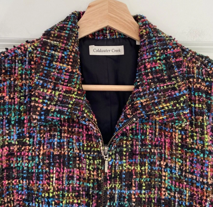 Chaqueta De Colección Coldwater Creek Mezcla de Lana Tweed 12 Boucle Cremallera Colorido Arco Iris Foto 4 de 4