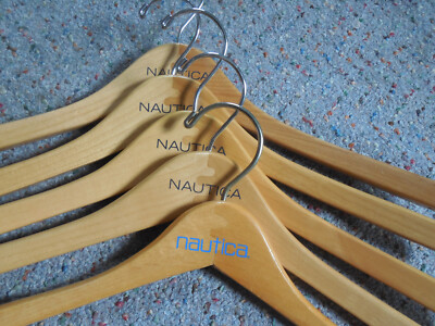 Lot 5  Nautica Vtg Wood Natural Tan Blue Suit Coat Jacket Smooth Hangers Clothes