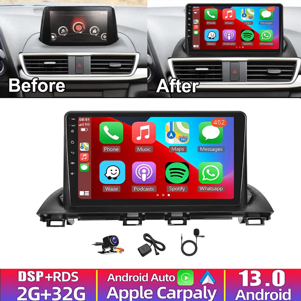 Carplay For Mazda 3 2014-2019 Android 13 GPS Navigation Car Stereo Radio