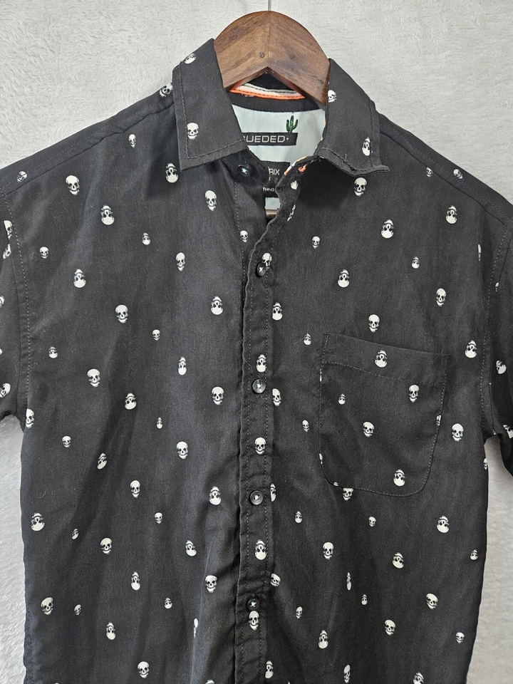 Sueded Geometrix Drill Clothing Skulls Black Sz Small Mens Casual Short Sleeve - Image 2 of 4