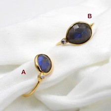 925 Sterling Silver Gold Plated Jewelry Labradorite White CZ Birthday Gift Ring