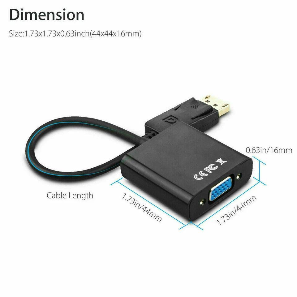 Display Port DP to VGA Adapter Cable 1080P for laptop desktop Game Monitor PC 18 - Image 4 of 4