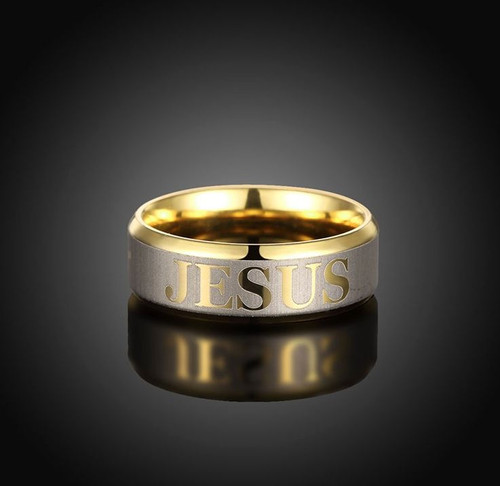 Size 7 Jesus Ring Gold Plated Stainless 