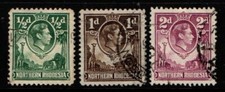Northern Rhodesia 1938 King George VI ½d, 1d, 2d SG25, 27, 33 Used