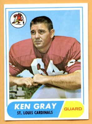 1968 Topps Football #138E Ken Gray  (EX-MT) -- St Louis Cardinals