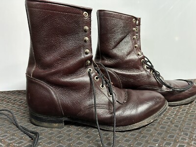 JUSTIN 514 Sz 11.5 D Oxblood Red Leather Kilter LaceR Western Boot Vintage RARE