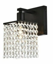 Wall Sconce Light Fixture Bathroom or Foyer Dining Room Black Frame with Crystal