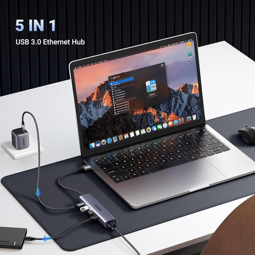 Gigabit USB Hub with 3 Ports, Ethernet & USB-C Power - 1000Mbps Speed