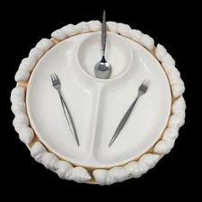 Shafford Japan Ceramic Shrimp Seafood Serving Dish Platter 12.5" Spoon Forks EUC