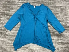 Collections Etc Top Womens 2XL XXL Blue 3/4 Sleeve Made in USA Polyester Blend