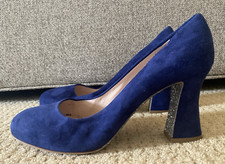 Miu Miu Prada Blue Suede Block Heel Pump w/Silver Glitter Bottom 42 & Shoe Bags