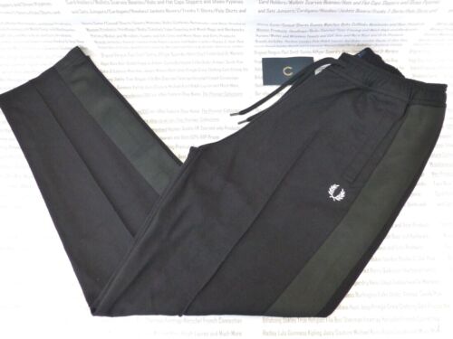 FRED PERRY Tonal Tape Track Pant Mens Black Open-Cuff Jersey Bottom BNWT R£90 - Picture 1 of 10