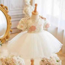 Children's Puff Sleeve Evening Gown Wedding Birthday Party Flower Girl Dresses