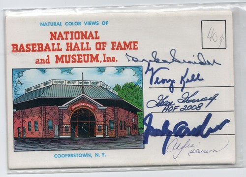 Vintage Baseball Hall of Fame autographed postcard w/5 Autographs.