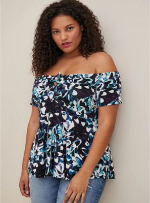 Torrid Babydoll Super Soft Tie-Front Off-Shoulder Top Floral Size 5