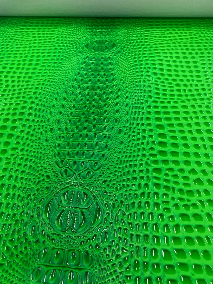 NEON GREEN Swamp 3D Crocodile embossed Leather Faux vinyl upholstery, purses…