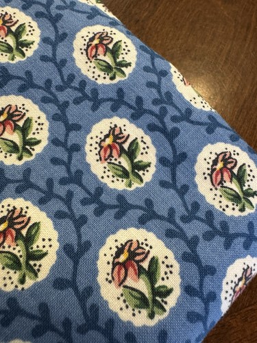 Vintage Pink Floral on Blue Cotton Fabric Cottagecore Table Square 51 x 39 New - Picture 7 of 9