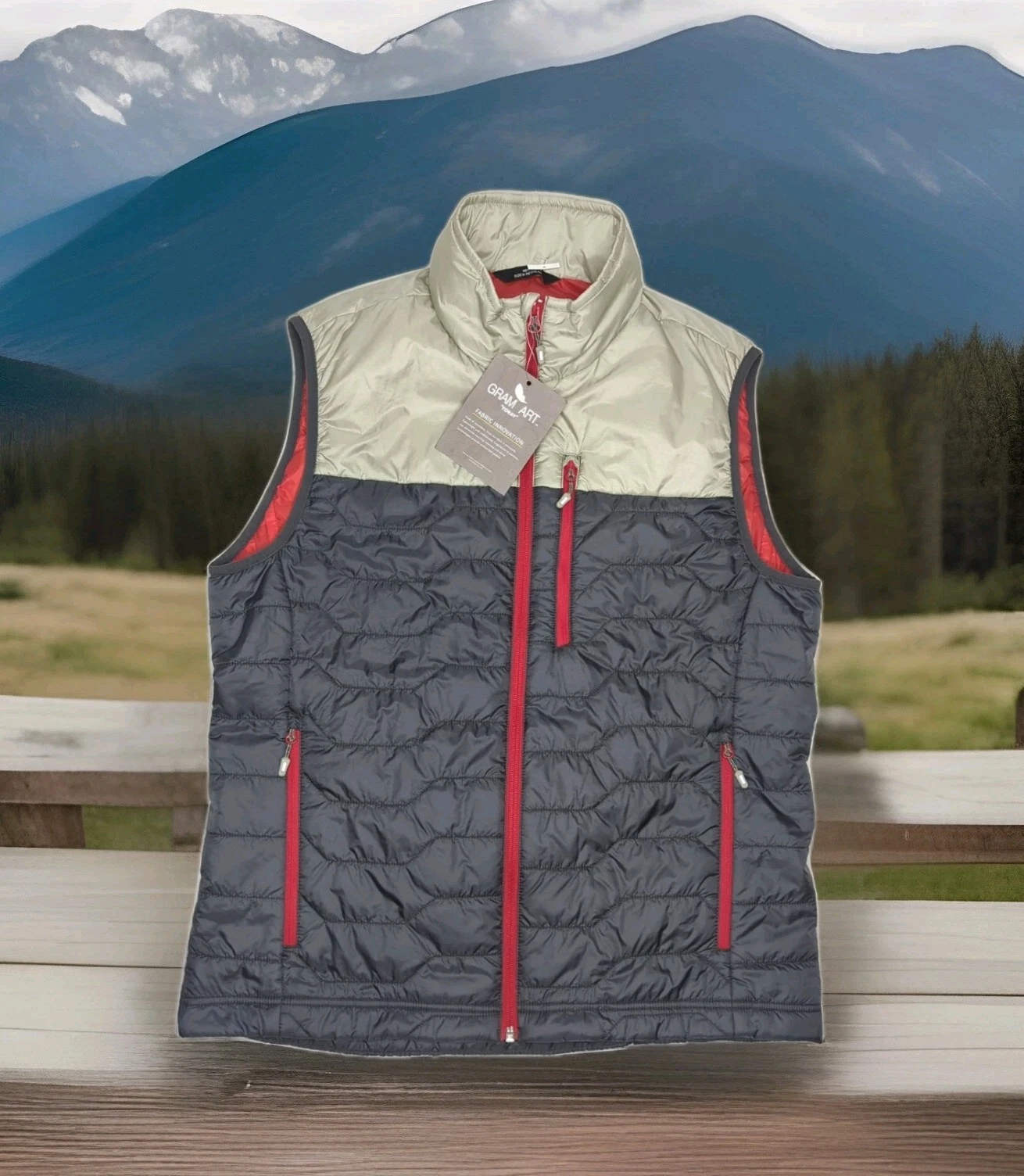 Gram Art Toray Ultra Light Synth Down Puffer Vest Jacket Men Medium Camping Gray