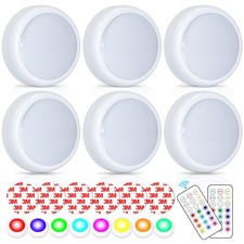 Battery Operated LED Puck Lights with Remote RGB 13 Color Changing Wireless S...
