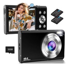 Cámara digital, enfoque automático 4K cámara compacta 32G tarjeta SD HD 48MP, zoom digital 16X
