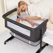 Baby Bedside Sleeper Bassinet with Storage, Adjustable Height & Mesh Breathable
