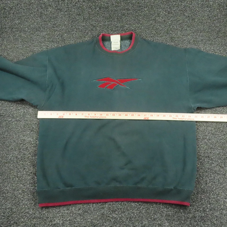 Vintage Reebok Sweatshirt Mens Large Green Red Logo Crewneck Fleece Made USA 90s - Image 4 of 4