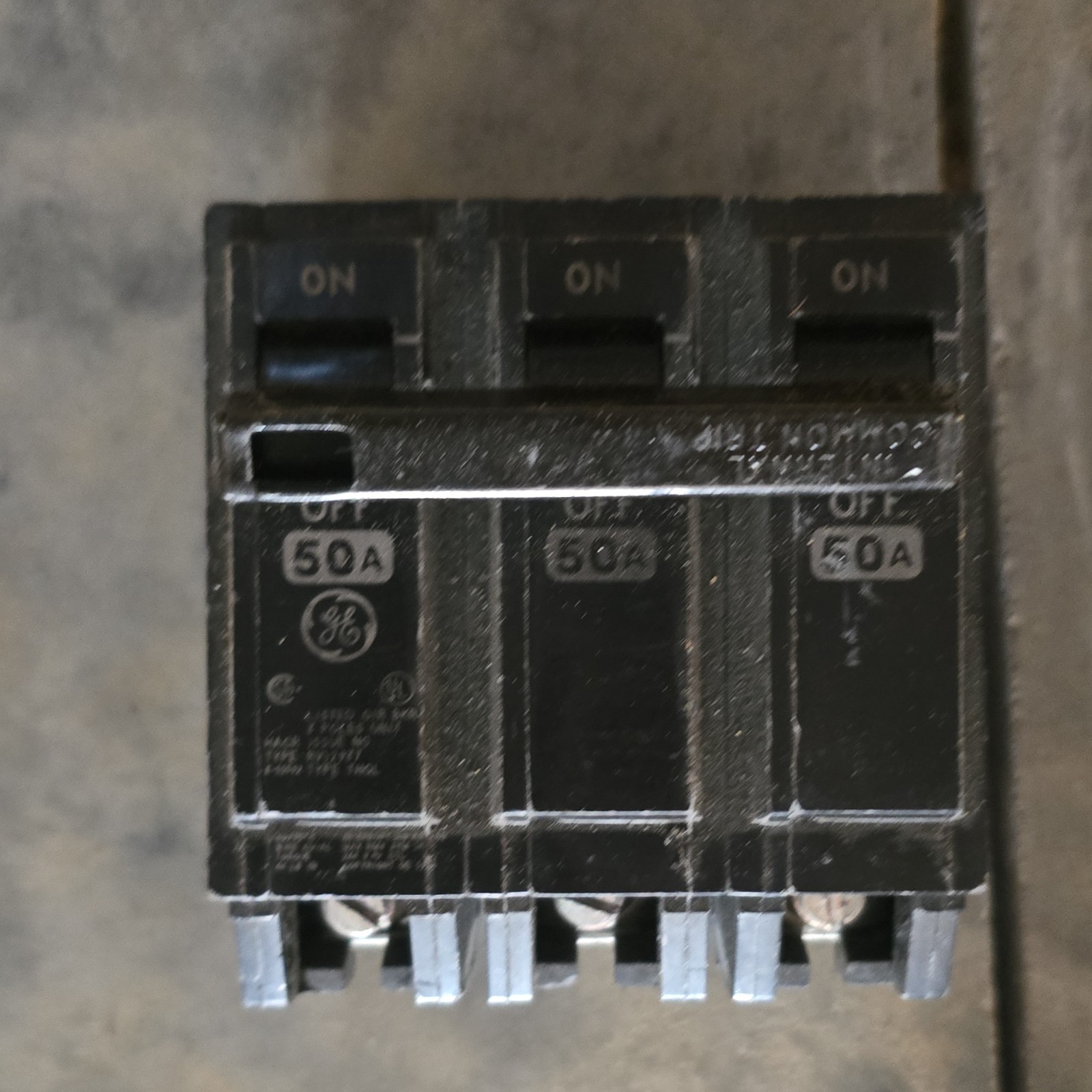 GE THQB32050 50A 3-Pole Circuit Breaker 240V Black Thermal Overload