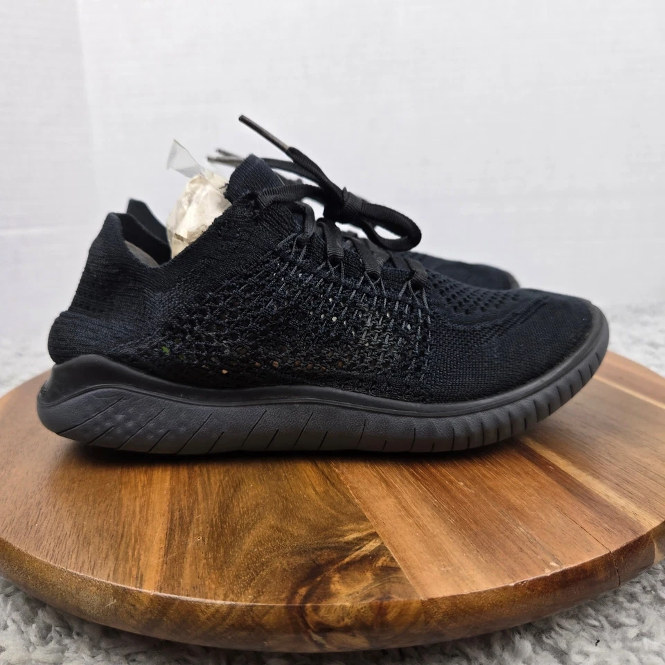 Nike Womens 7 Free RN Flyknit 2018 Triple Black Athletic Casual Gym Running Shoe - Image 3 of 4