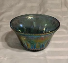 Harvest Indiana Glass Bowl Blue Electric Purple Iridescent Sawtooth Vtg