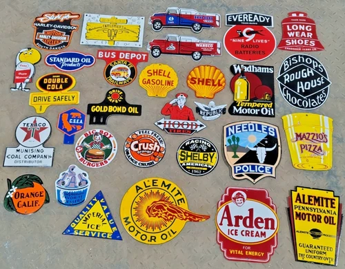 Lot of 30 Porcelain Enamel Signs – Mixed Designs, Vintage Style, single sided