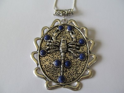 NEW LARGE OVAL SHAPE LAPIS LAZIL BEADS LOBSTER PENDANT SILVER SNAKE NECKLACE