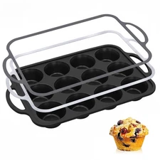 New Silicone Muffin Pan with Metal Frame, 12-Cup Non-Stick Baking for Cupcakes