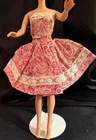 Vintage BARBIE Clone Red & White Satin & Lace Party Dress - 1960s