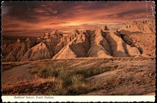 Badland Sunset South Dakota Vintage Plastichrome Postcard RP-222