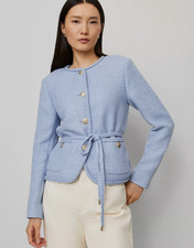 NWT ANN TAYLOR PLACID BLUE TWEED BELTED JACKET SZ 12P 12 PETITE