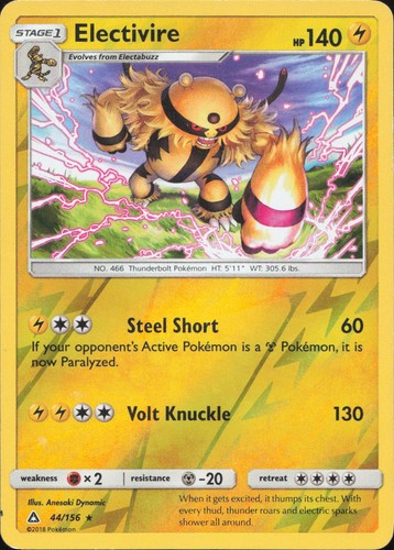 Electivire 44/156 RARE REVERSE HOLO Ultra Prism Pokemon Lightly Played