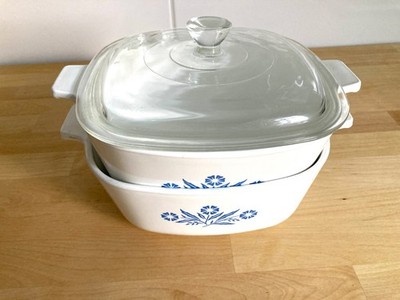 * Corning Ware vintage USA 2 Auflaufformen 1 Glas Deckel  cornflower kornblume*
