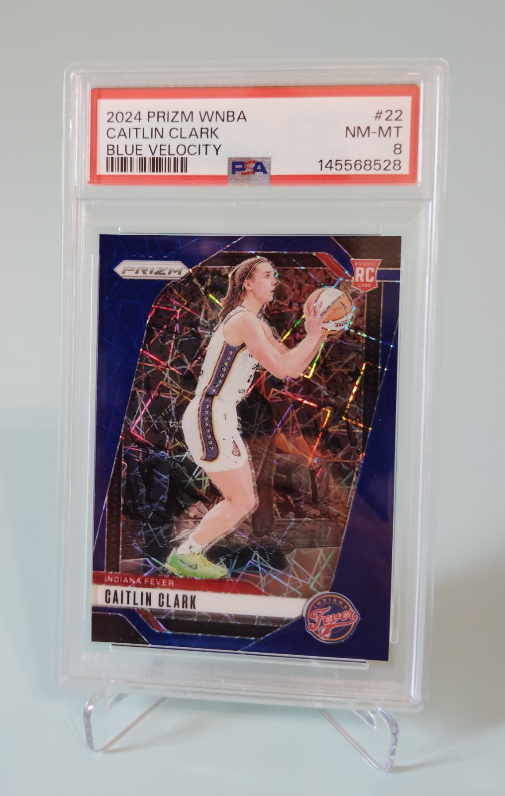 2024 Prizm WNBA Caitlin Clark RC Blue Velocity PSA 8 #22 Indiana Fever