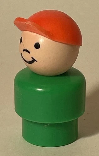 Vintage Fisher Price Little People Figure Orange Hat Green Body