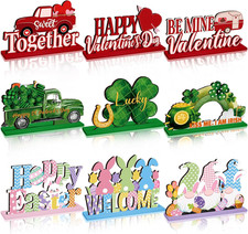 9 Pcs Valentine'S Day Wooden Table Sign Decoration St. Patrick'S Day Easter Wood