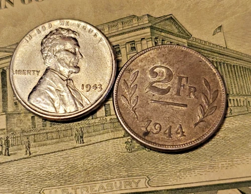 1943  Gem BU Steel Cent + Belgium Fc ESTATE * CHOICE *