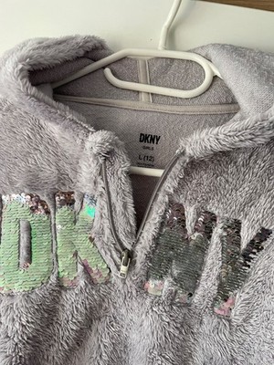 Mädchen-Kapuzenpulli von  Donna Karan NY,  Teddyfell, .12 Jahre, grau-glitzer