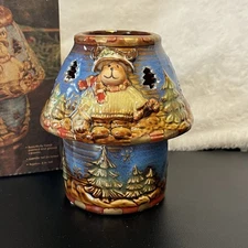 Kirklands Potter's Garden Christmas  Reindeer Tea Candle Lamp Ceramic Vintage