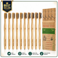Bamboo Toothbrushes 10 Pack Biodegradable Soft Medium Charcoal Bristles