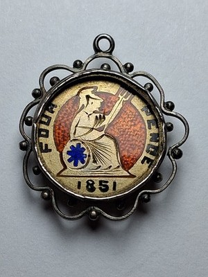 1851 Great Britain Enamelled Queen Victoria Fourpence (Groat) Pendant In Bezel