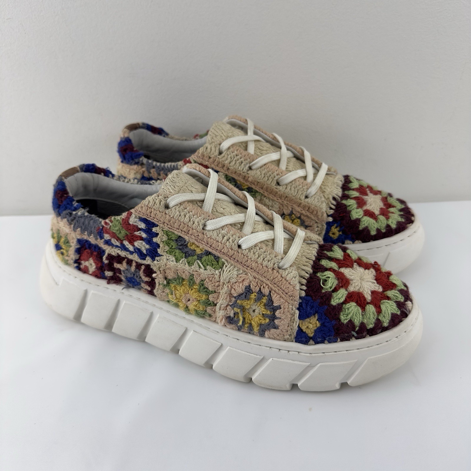 SAOLA Free People scarpe da ginnastica donna all'uncinetto taglia 39 multicolore suola grossa