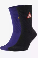 New NIKE ACG 365 CREW SOCKS 2 PAIR Mens Size 10-11.5 SK0156-967 Black Purple